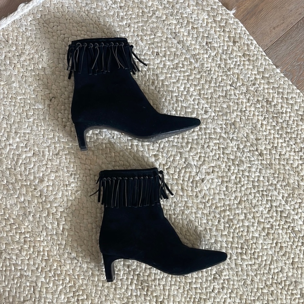 Revolve Raye Black Fringe Suede Pointed Toe Bootie - image 2